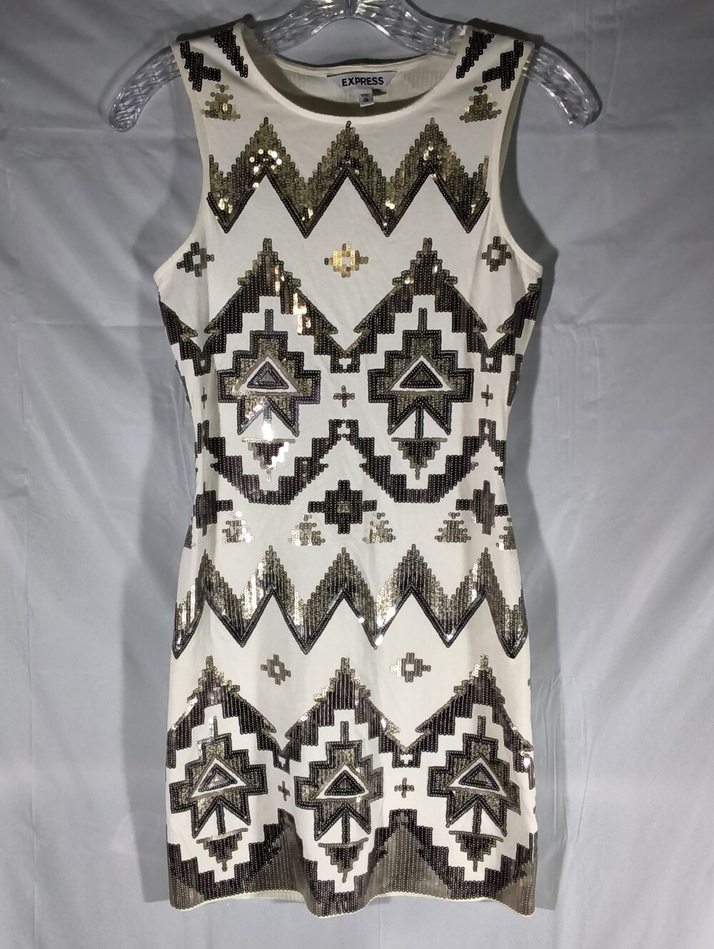 Express White Sequin Aztec Dress